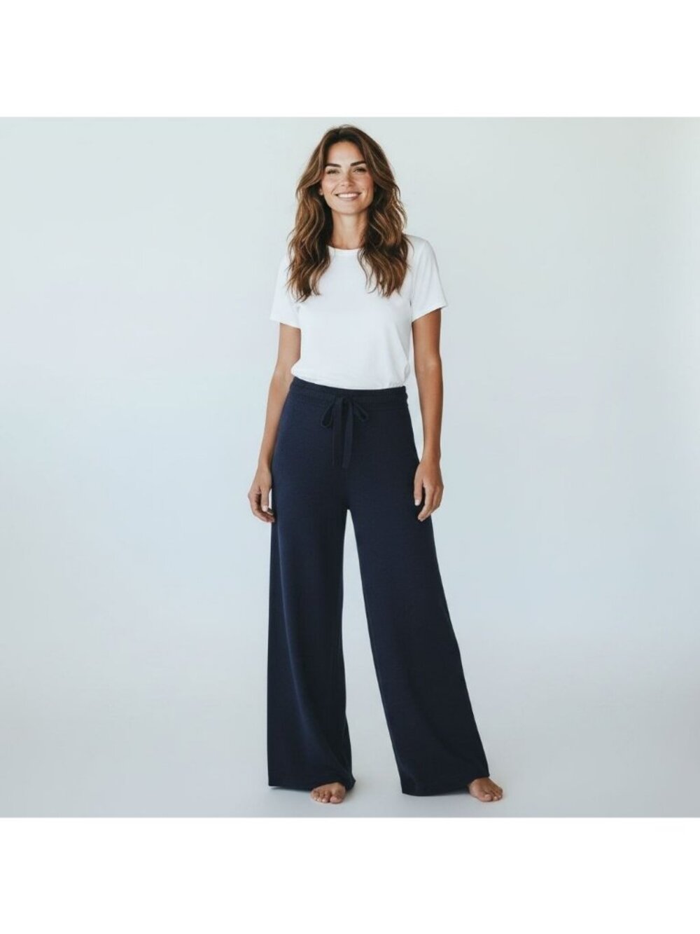 Eres Frederique Wool/Cashmere-Navy Blue Lounge Wide-Leg Pants Sz 2 New W Tags